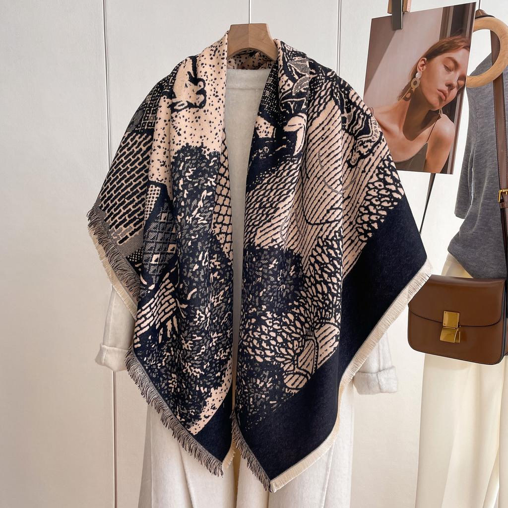 Korean Version Of Imitation Cashmere Scarf Women'S Winter Warmth Thickened Versatile Animal Tassel Square Scarf Shawl Scarf