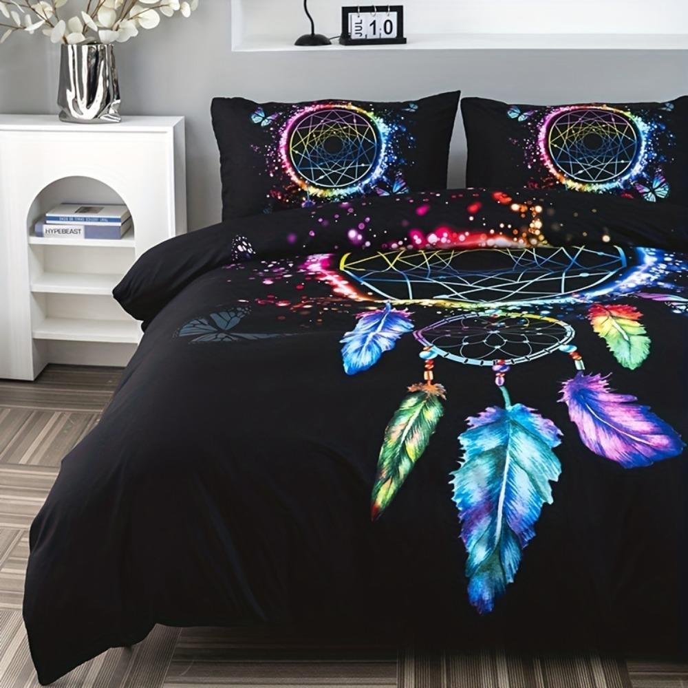 3pcs Black Bedding Set Dreamcatcher 3D Print Cozy Duvet Cover Set King Queen Twin Single Size Birthday Gift Adult Bedroom Decor