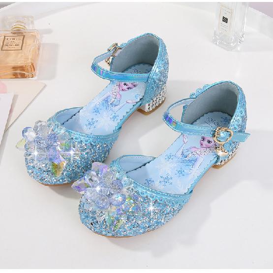 Girls' Sandals Fashion New Spring Autumn Summer High Heel Elsa Closed-Toe Girls' Little Princess Elsa Crystal Children's Shoes