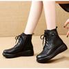 Women's Retro Chunky Sole Martin Boots Soft Leather Lace Up Ankle Boots with Buckle,Plush Lined for Autumn Winter,Round Toe Platform Booties