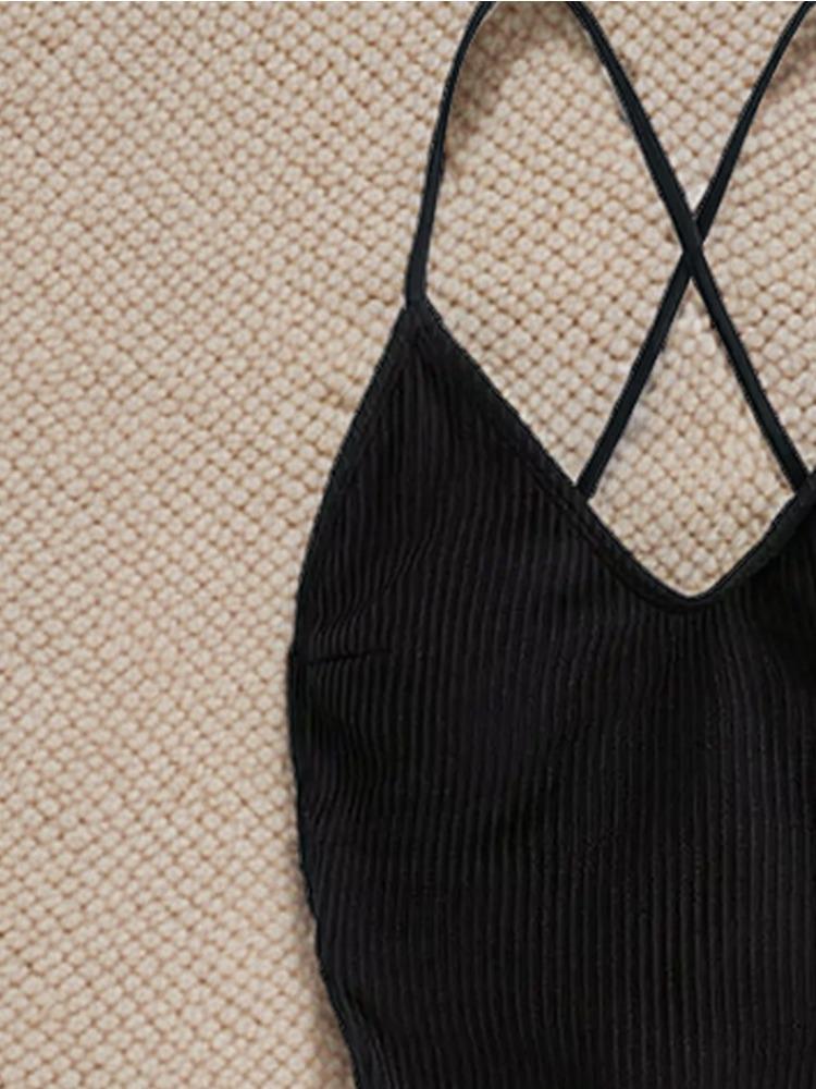 Solid Color Special Thread Fabric One Piece Sexy Bikini Swimsuit Women Fashion Elegant Beach Vacation Swimwear