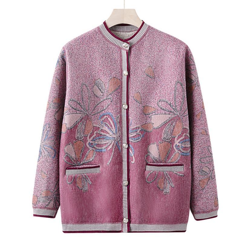 

Пожилая и старая осенняя свитер-куртка женская бабушкина флисовая утолщенная вязаная кардиган мать зимний топ одежда для пожилых 4XL (recommended 130-72.5 kg) красный