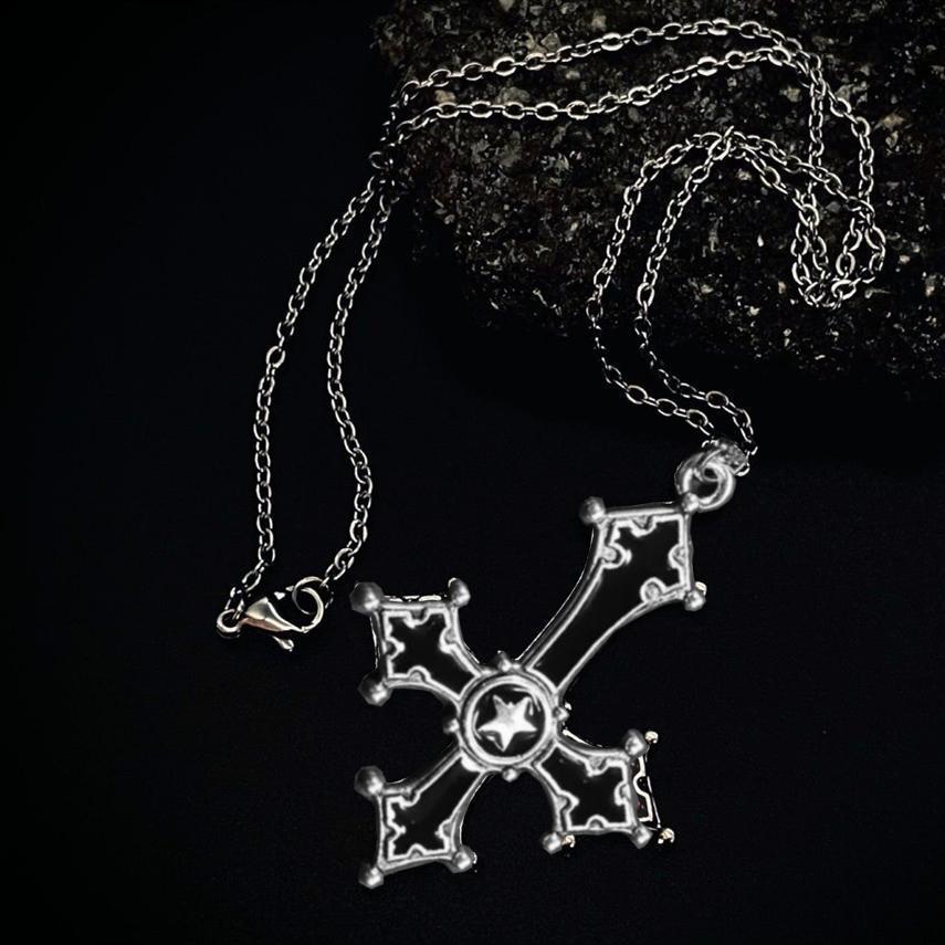 Gothic Cross Pendant Necklace For Women With Alloy Chain And Electroplated Finish