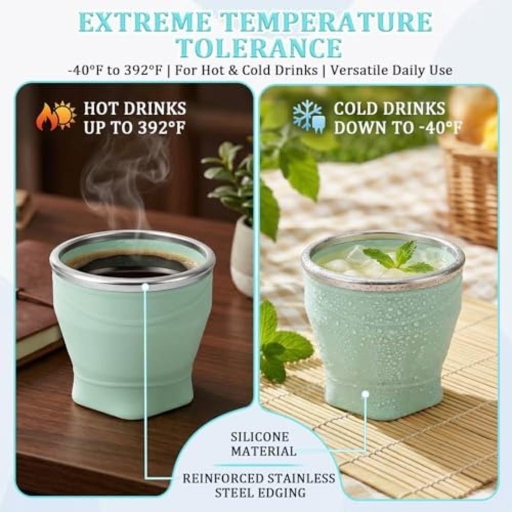 180ml Collapsible Travel Cup with Lid Stainless Steel Rim Mini Silicone Cup with Strap Lightweight Folding Water Cup Outdoor Use