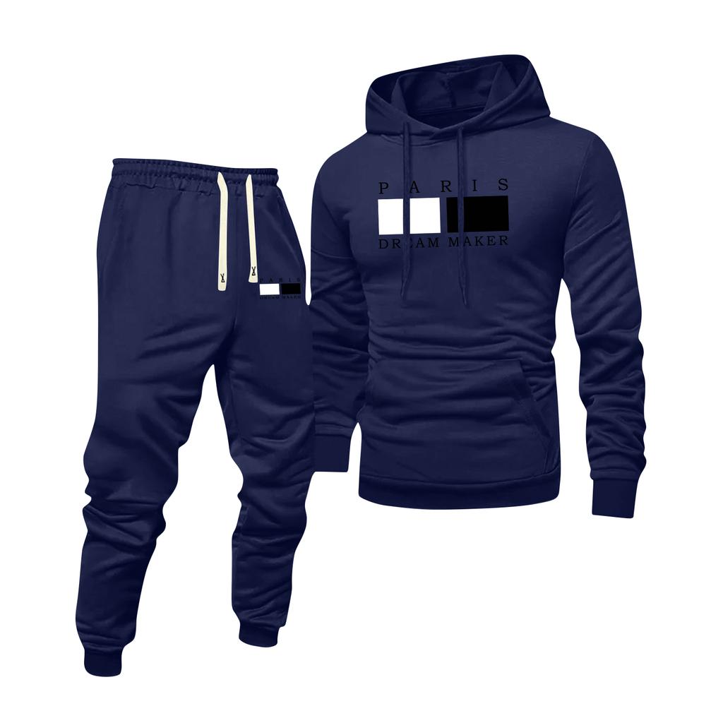 Men's Printed Hooded Sweatshirt And Sweatpants Casual Sports Suit