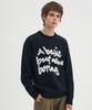 BLOND9 Slogan Round Knit Sweater_Navy (Type B)
