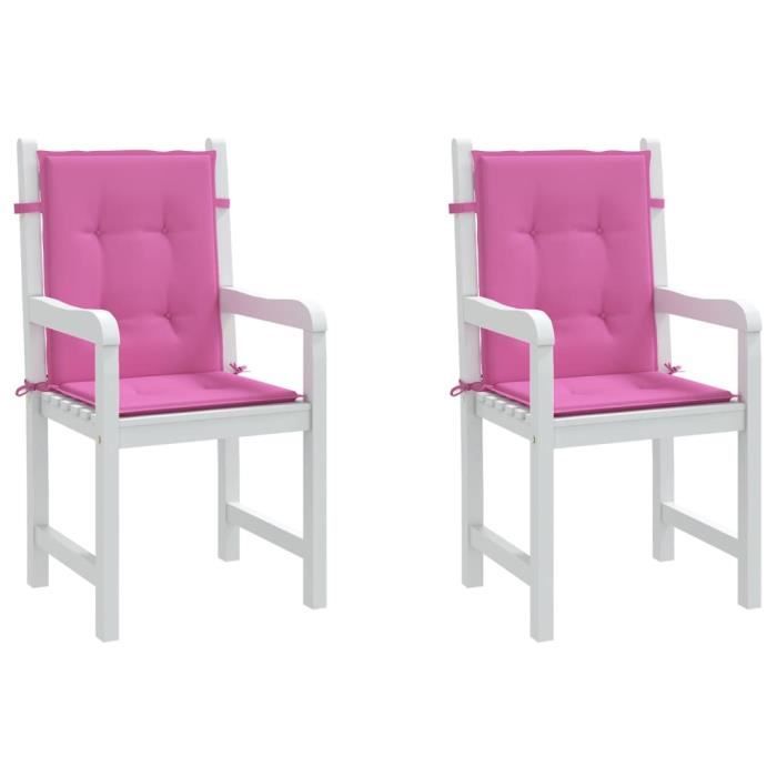 VidaXL Coussins de chaise à dossier bas lot de 2 rose tissu 361334
