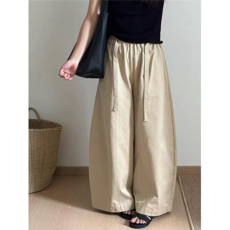 Korean-Style Pleated Wide-Leg Drawstring Pants