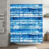 Blue Watercolor Striped Shower Curtain Waterproof Bathroom Decor for Home Hotel Modern Blue Stripe Bath Mat Set with Hooks (36x7