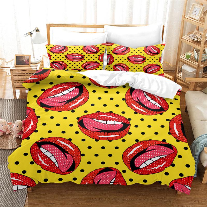 3D Print Duvet Cover King Size Love Bedding Set Lips Kissing Pattern Comforter Cover Bedding Decorative For Women Girls Lovers