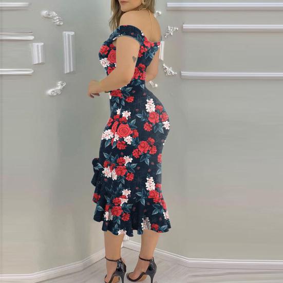 Formal Dress Off Shoulder Irregular Sleeveless Non-positioning Print Bodycon Dress for Wedding