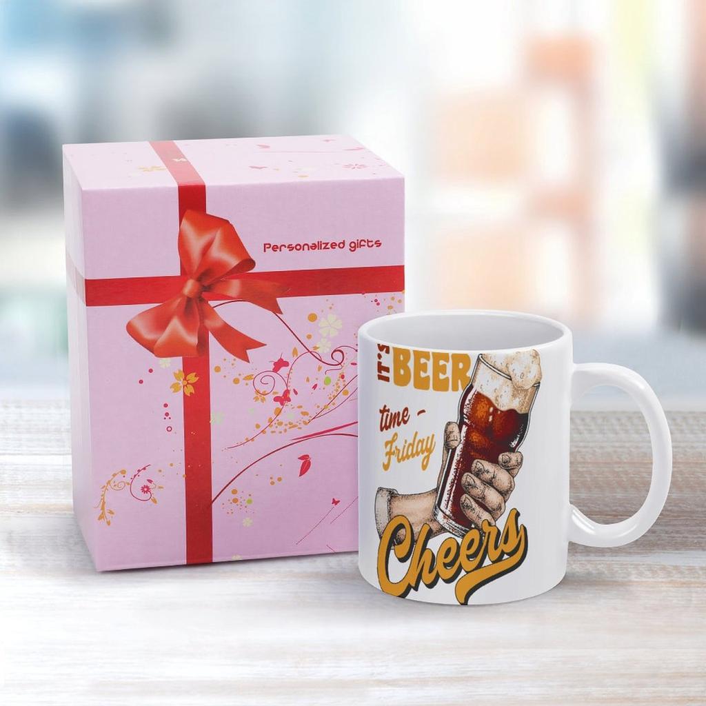 1pc 11oz Beer Lover Ceramic Mug with Double-Sided Print, Perfect Home or Office Cup, Great Humorous Gift for Drinking Fans