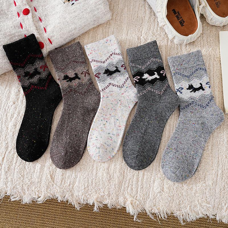 Cute Cartoon Socks Medium Tube Socks Season Thickened Warm Wool Socks Puppy Idea Yarn Stockings