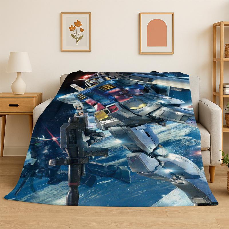 

Classic Gundam Cartoon Robot Flannel Blanket Soft Warm Throw Blanket for Bedroom Living Room Bed Travel Camping Picnic Kids 75x90cm