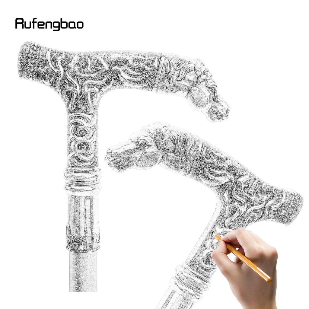Golden Horse Handle Luxury Pattern Walking Stick Party Fashion Elegant Walking Stick Decorative Cospaly Cane Knob Crosier 90cm