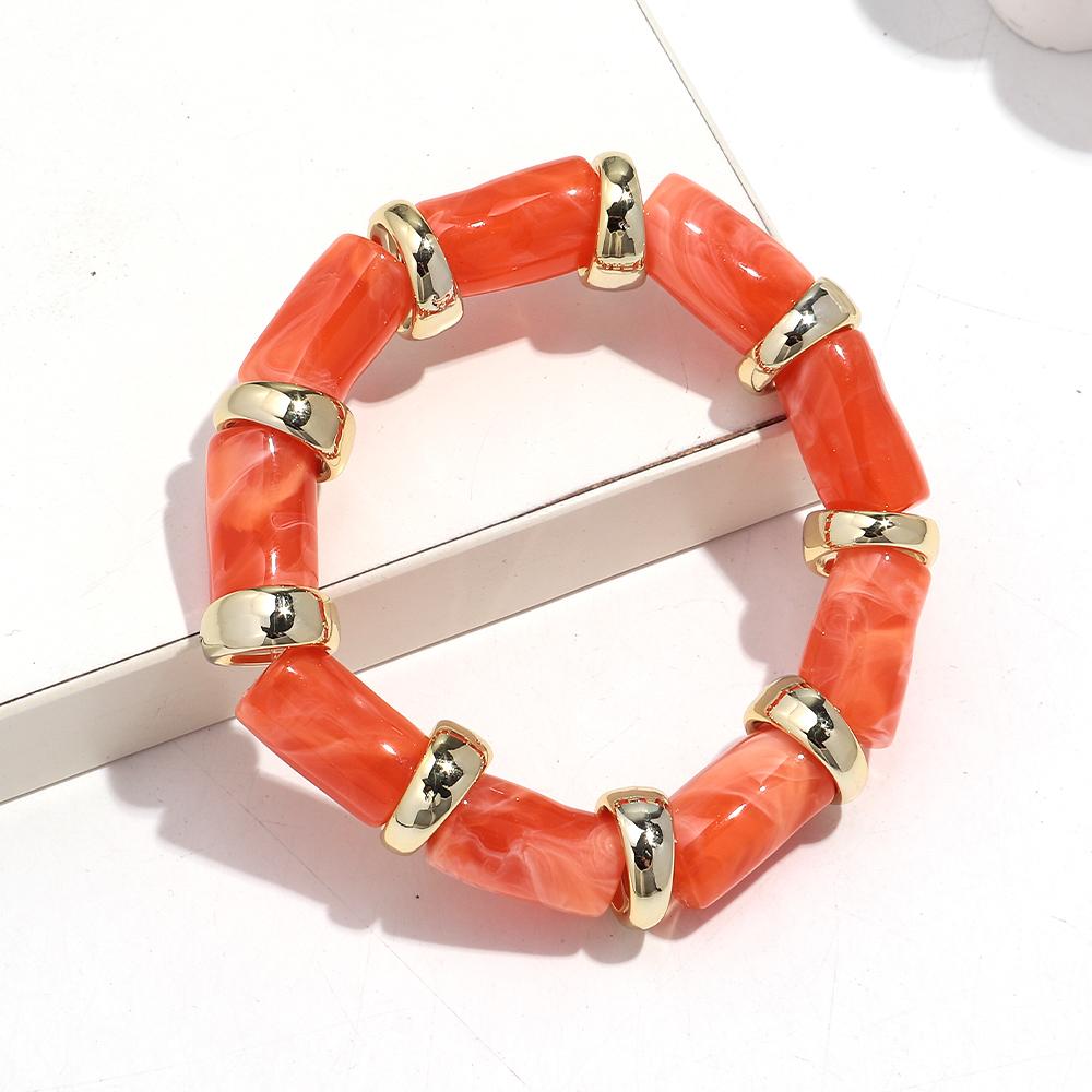 Vintage Acrylic Bamboo Beads Bracelets for Women Fashion Resin Chunky Tube Beaded Stretchy Stackable Bracelet New Jewelry Gift