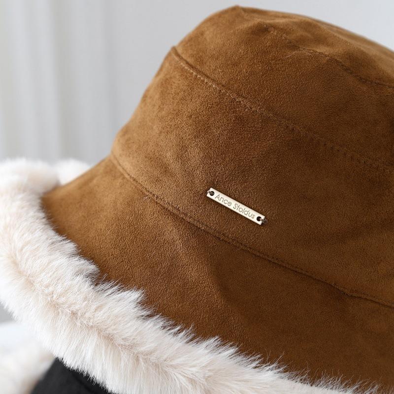 Autumn and Winter Bucket Hat Women's New Velvet Thickened Warm Bucket Hat Suede Versatile Ear Protector Basin Hat