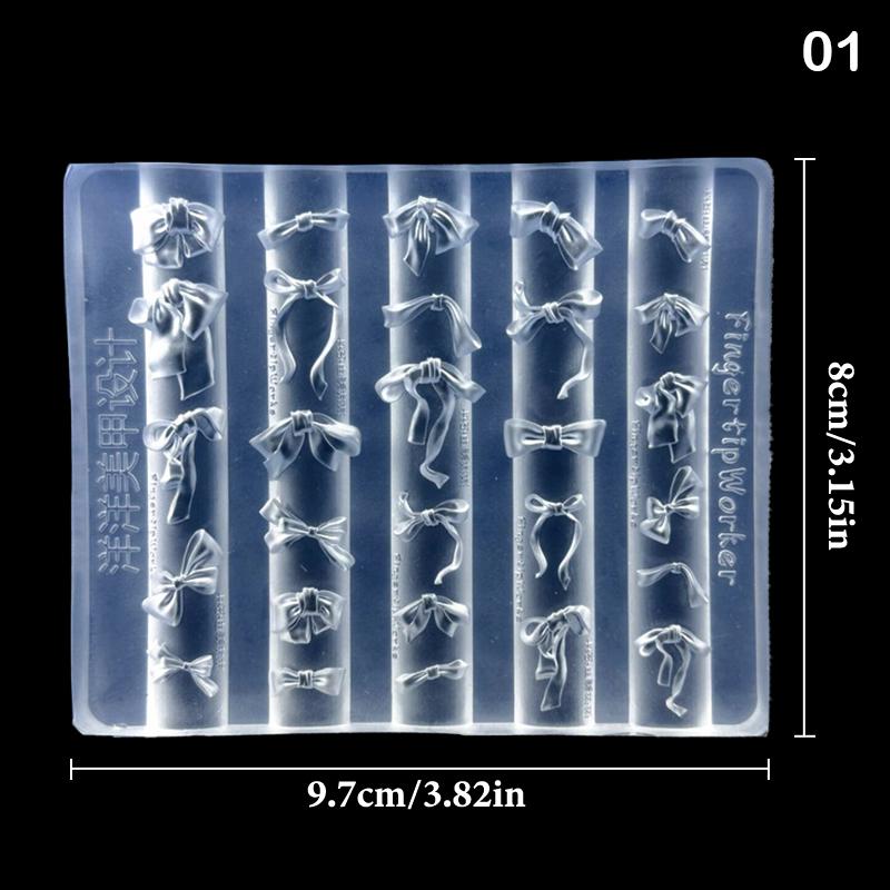 3D-rosett Silikon Nagelform Blandade Storlekar Formade Bandrosetter Mjuka Stämplingsplattor Kawaii Fluga Diy Manikyr Konstform Verktyg