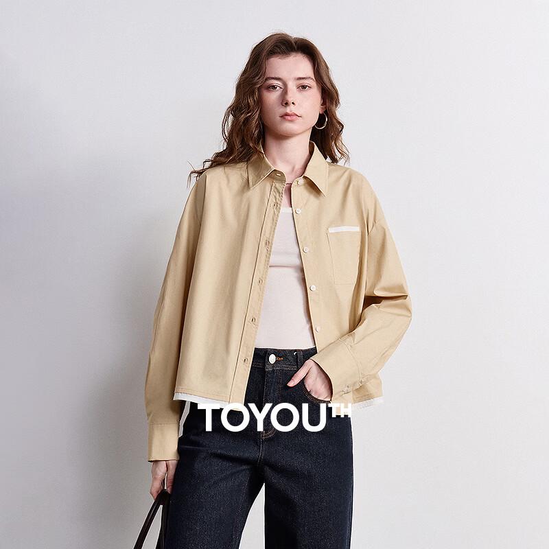 Chuyu Women s Color-Block Faux Two-Piece Cotton Shirt L