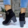 Women's Retro High Heel Ankle Boots Square Heel Woman High Leather Boots Female Round Toe Rivet Platform Short Bootines