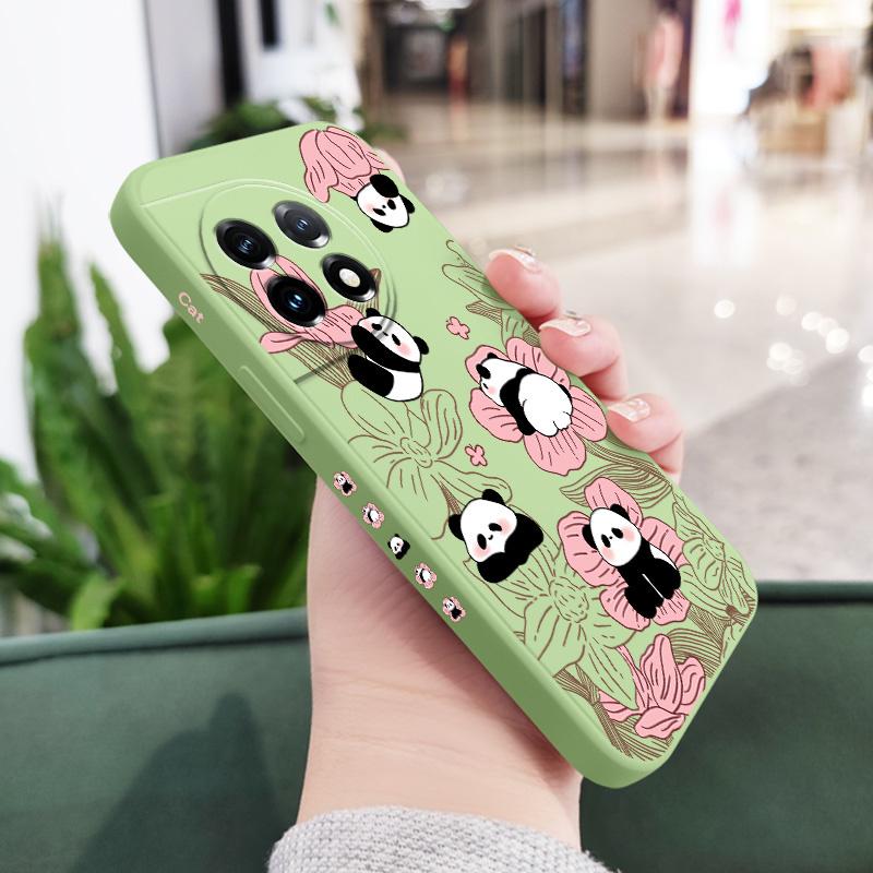 Flower Panda Phone Case For Oneplus 13 13R 12 12R 11 11R 10 10R 10T 9R 9RT 9 8T 8 7 7T Pro 5G Liquid Silicone Cover