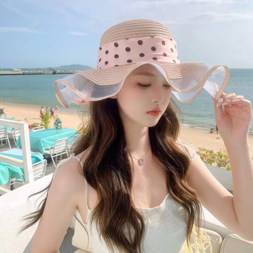 Summer French Big Brim Sun Hat Women's Fashion Ins Seaside Sun Protection Straw Hat Pastoral Pearl Face Small Sun Hat