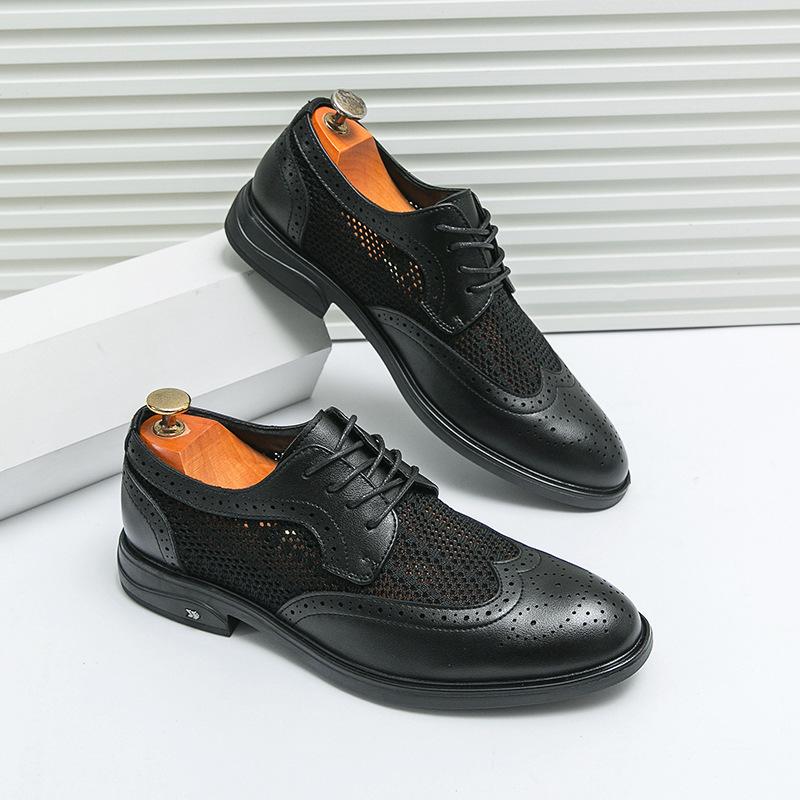 Men's Cross-Border Lace-Up Leather Loafers - Hollowed-Out Brogues for Business Casual Wear
