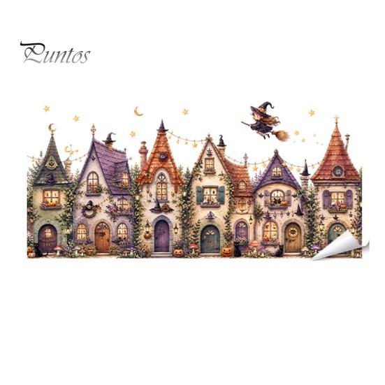Holiday Atmosphere Window Embellishments Halloween Static Sticker, Castle/Bat/Pumpkin/Bouquet Printed, PVC Waterproof Festive Autumn Festival