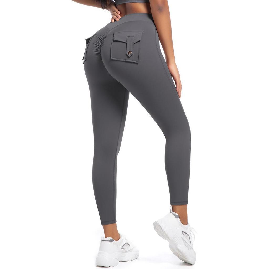 Damen High Waist Peach Cargo Leggings: Elastische, Hüfthebende, Schnelltrocknende Yogahose zum Laufen und für Fitness