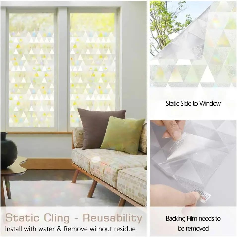 Privacy Window Film, Rainbow Window Cling, Decorative Vinyl Stained Glass Covering, Non-Adhesive Film, Sun UV Blocking