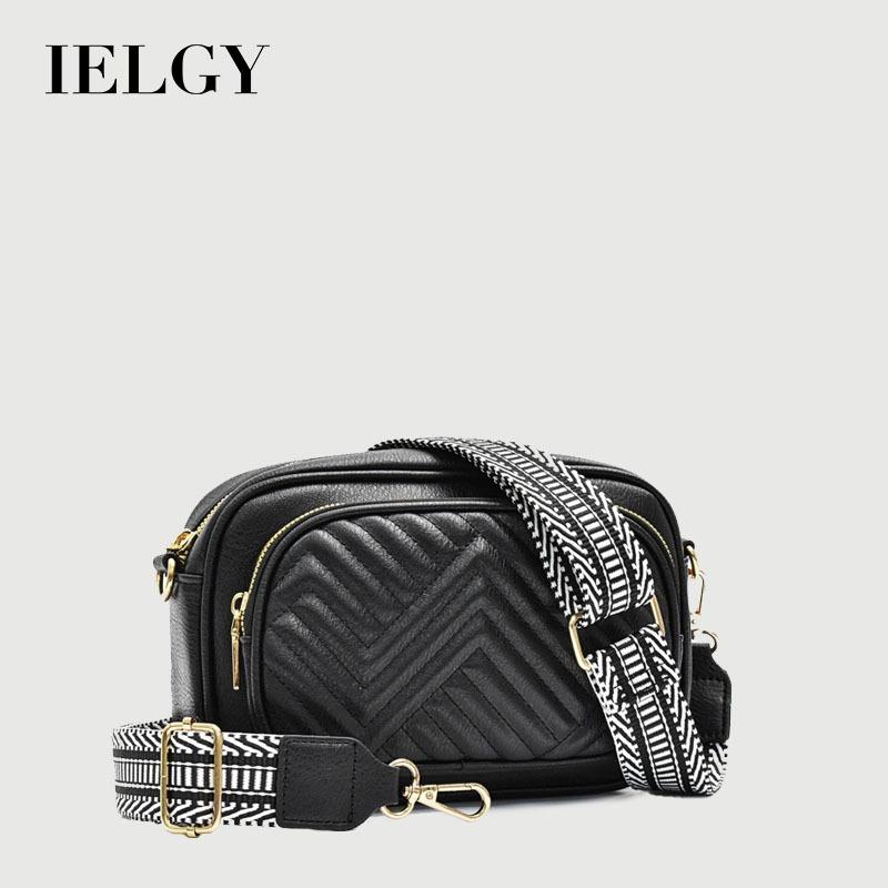 Ielgy Embroidered Grid Messenger Bag Retro Popular Color-Blocking Webbing Shoulder Small Square Bag
