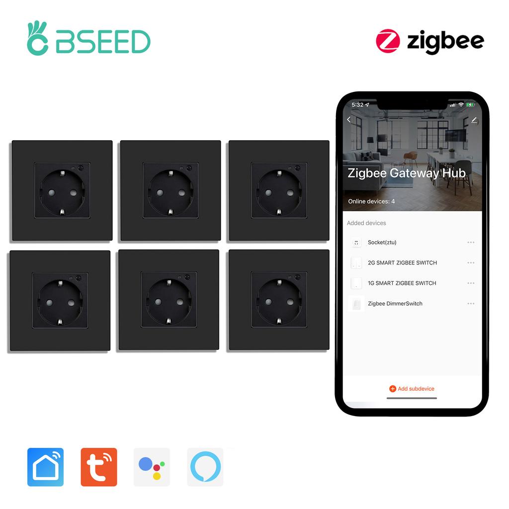 BSEED Zigbee Wall EU Socket Tuya Smart Socket With 20W Type-c USB Power Charging Ports Plastic Matte Frame 1/2/3/4/5/6 Packs