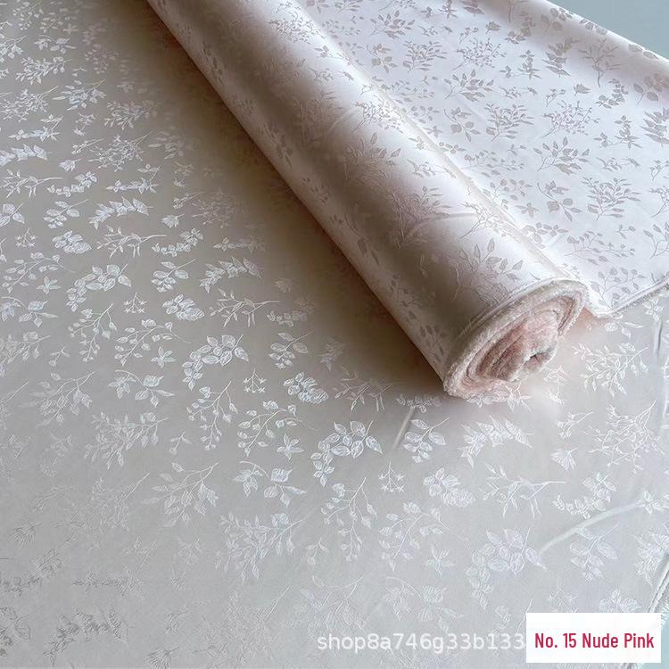Golden Branch & Leaf Jacquard Sand-Wash Silk Fabric for Chinese Style Hanfu & Cheongsam Dresses