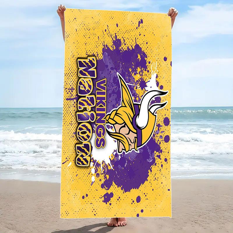 Minnesota Vikings Print Beach Towel, Large Soft Quick Dry Towel for Beach Camping Swimming