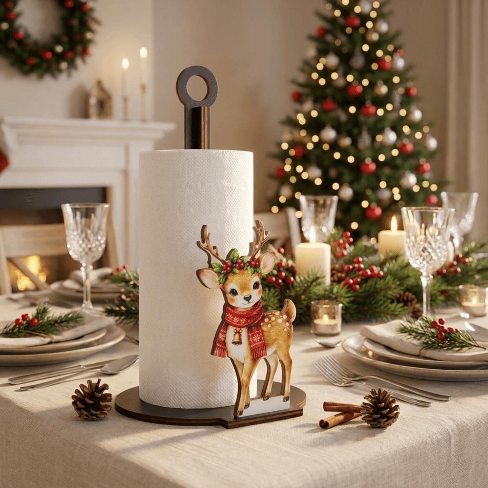 2D Flat Roll Paper Towel Holder Wooden Vertical Napkins Rack Paper Towel Holder  Christmas Gifts