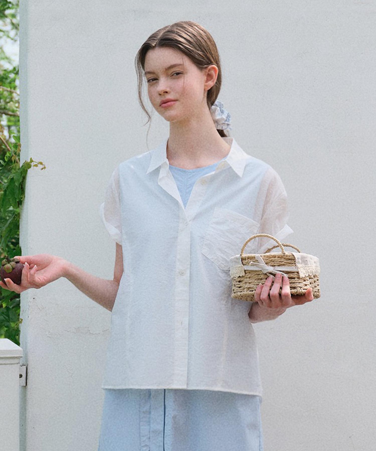 Hane Classic Sheer Half Shirt_Milky Linkle S