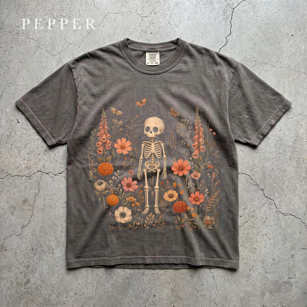 Botanical Skeleton Tee, Foxglove Wildflower Moths, Dark Academia Halloween, Gothic Nature Comfort Colors