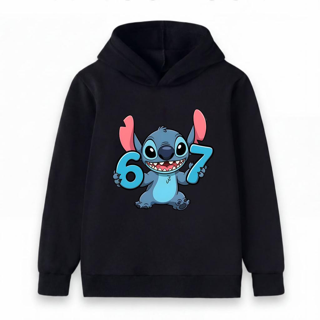 Kids Boys Girls Cute 67 Number Blue Alien Cartoon Print Pullover Hoodie Soft Casual Long Sleeve Hooded Sweatshirt For Daily Wear And School Activities