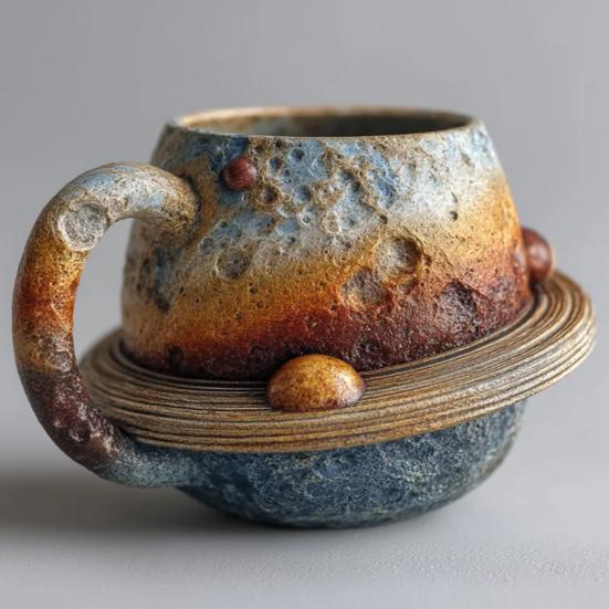 Space-Themed Coffee Cups with Ergonomic Handle Dishwasher Safe Space Embossed Planet Mugs Solar System Planet Mugs