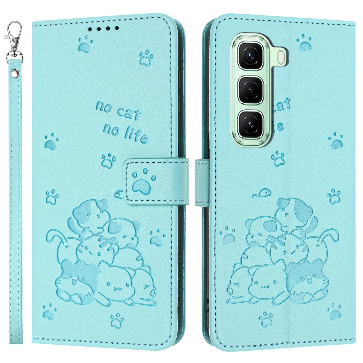 

For Infinix Hot 50 4G Case with Strap Cats Imprint Leather Wallet Phone Cover D