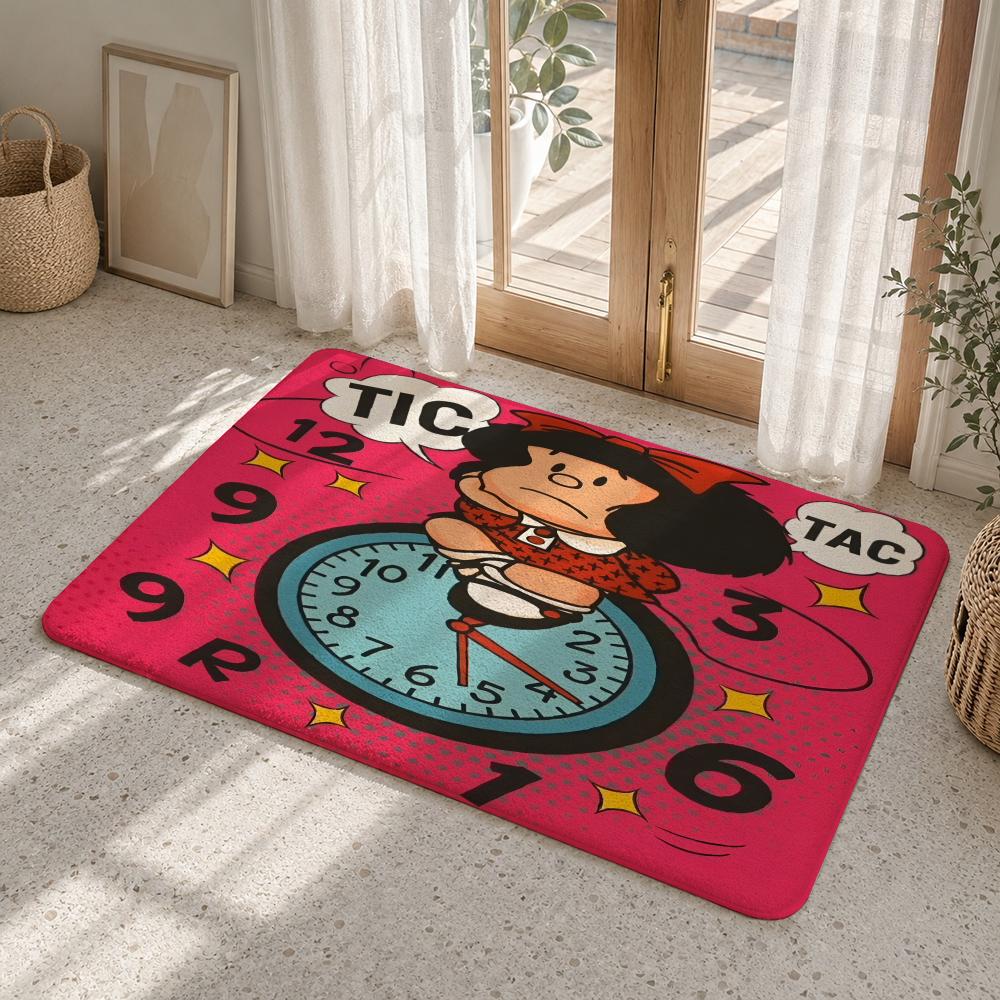 Cartoon M-Mafalda Floor Mat Flannel Rug Non Slip Absorbent Soft Washable For Entryway Hallway Bathroom Kitchen Decor