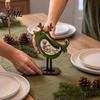 Winter Home Accents Christmas Bird Wooden Figurine with Santa Hat & Scarf, Cute Holiday Desk Ornaments Tabletop Decor, Festive Shelf Ornament