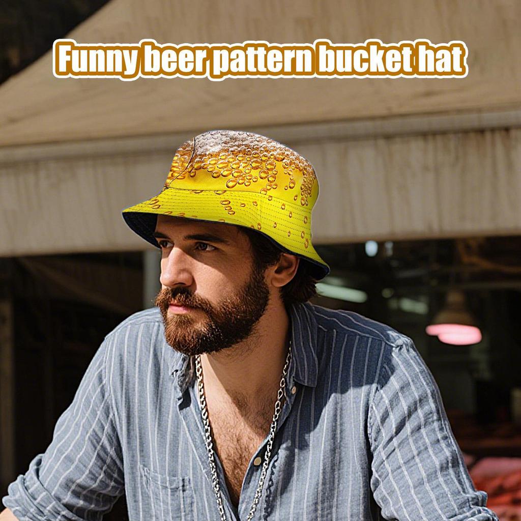 Bucket Hat Funny Beer Pattern Bucket Hat UV Protection Packable Oktoberfest Summer Caps for Mountaineering Strolls Cycling