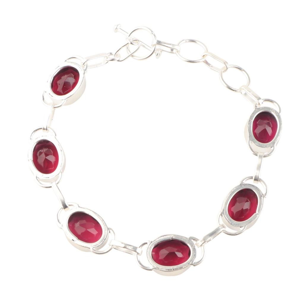 Rosa Rubellit Edelstein 925 Sterlingsilber Handgefertigtes Armband 8" Geburtstagsgeschenk RB-10-14