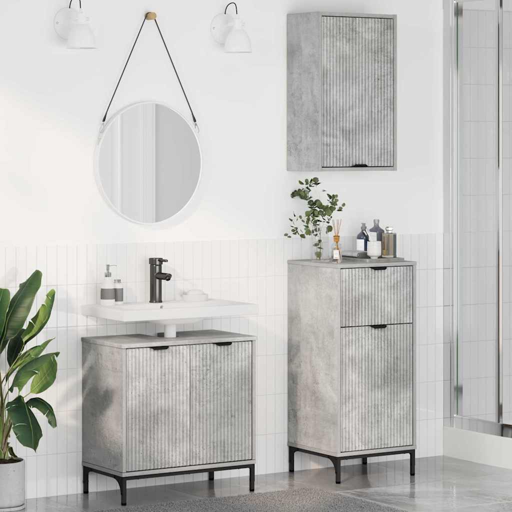 Bathroom Furniture Set with Shelf 3 Pcs Concrete Grey Particleboard