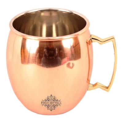 Pure Copper Round Shaped Plain Design Moscow Mule Beer Mug Cup, Volume-530ML