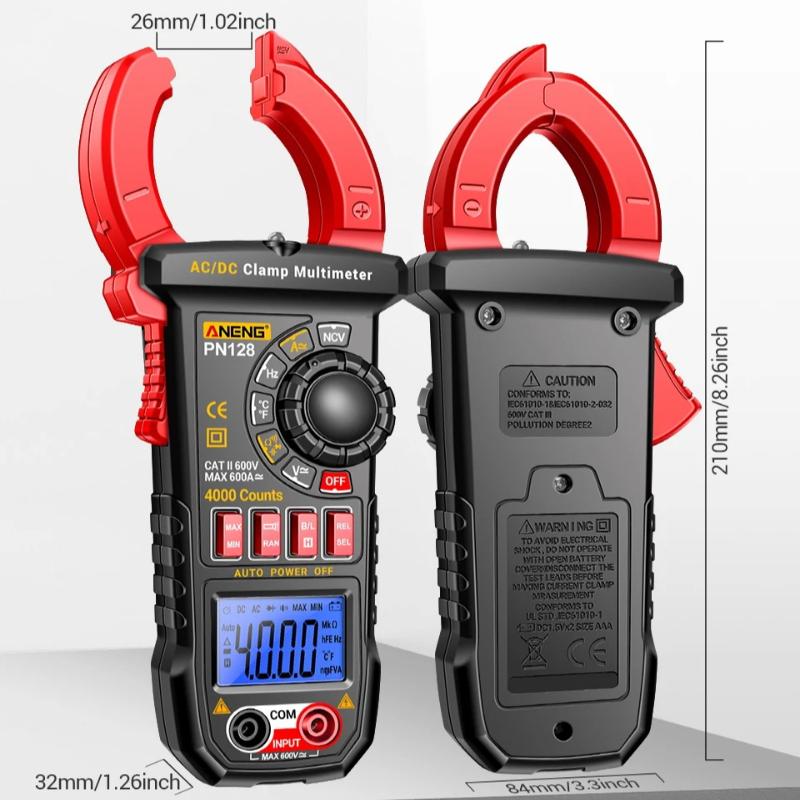 2026 New ANENG PN128 Clamp Meter Multimeter AC/DC Voltage 600A Current Clamp NCV True Rms Diode NCV Induction Electrician Tester Tools Digital Display