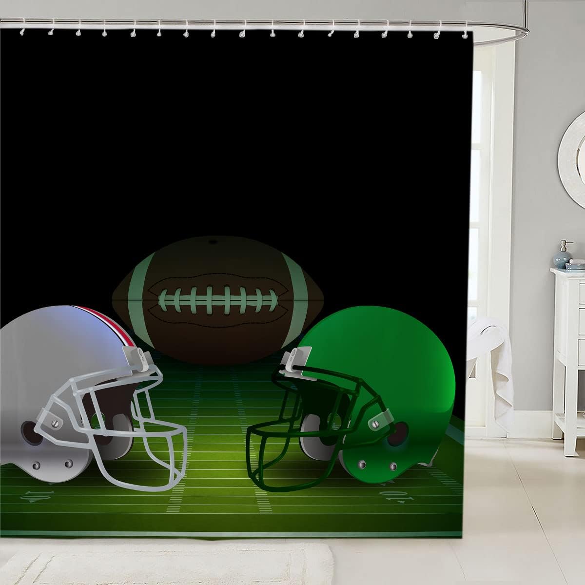 

American Football Printed Shower Curtain Stadium Field Teens Sports Bathroom Curtains Decoration Bathtub Screen With Hooks W60H190(CM)-1 Pcs