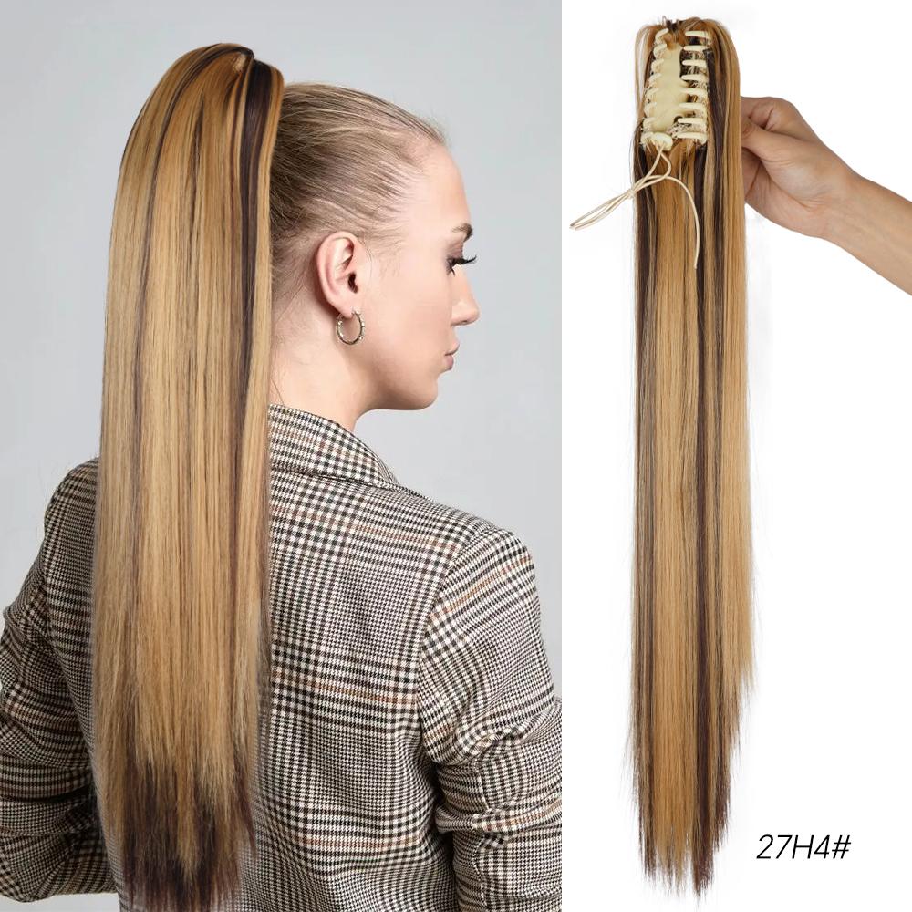 Synthetic Claw Clip In Ponytail Hair Extensions Long Straight 22 Inch Heat Resistant Pony Tail Hair Piece For Women Daily Use