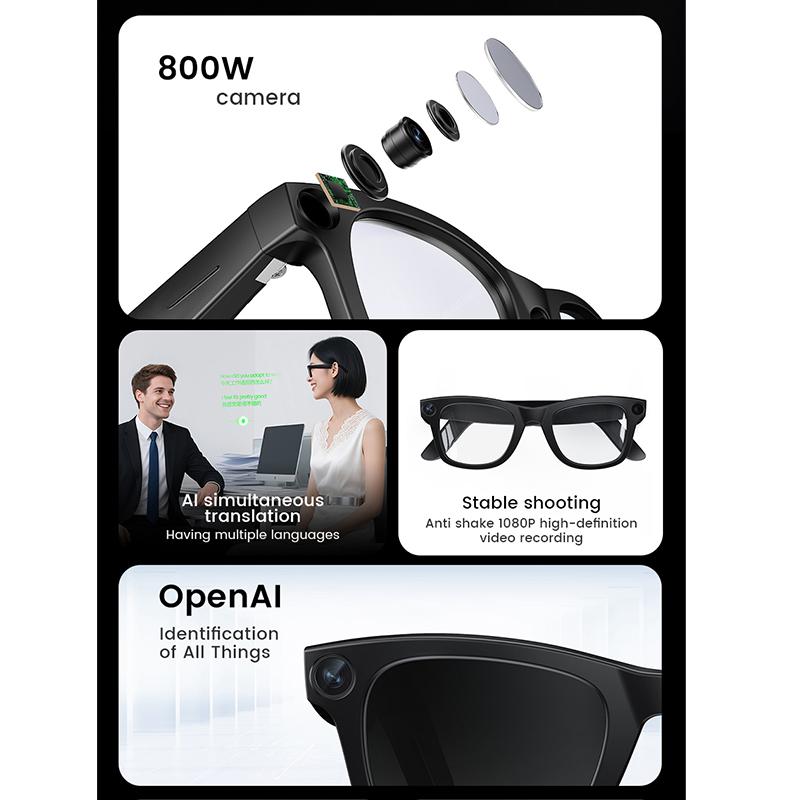 Draagbare Slimme Bril HD Foto Video OpenAI Opnemen Vertaling Touch Fotochemische Lenzen Bluetooth Oproep Muziek Multifunctionele Bril Stem Activering